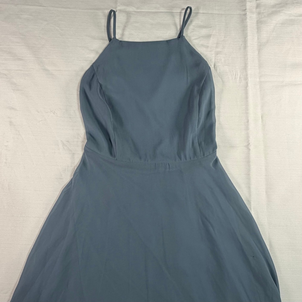 Lulus Womens Open Back Maxi Dress Small Blue Formal Bridesmaid Coastal Wedding